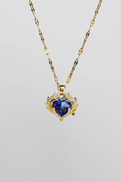 Zeina Gold Color Tarnish Resistant Steel Blue Heart Necklace