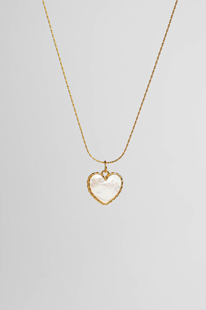 Varna Gold Color Tarnish-Resistant Steel White Mother-of-Pearl Heart Necklace