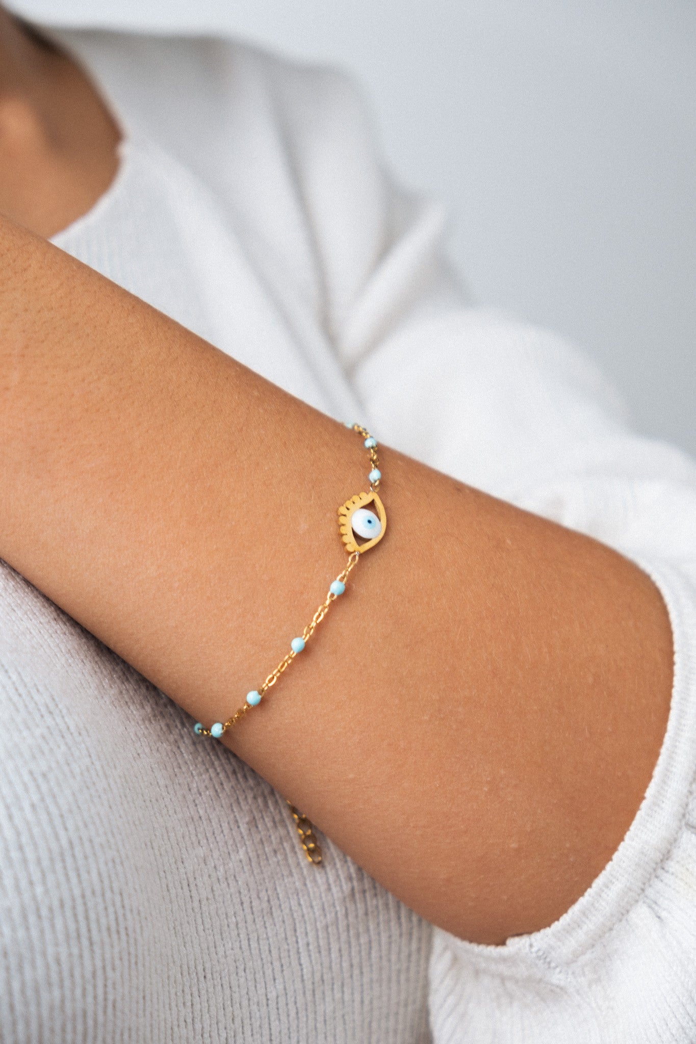 Berta Gold Color Tarnish Resistant Steel Evil Eye Bead Bracelet